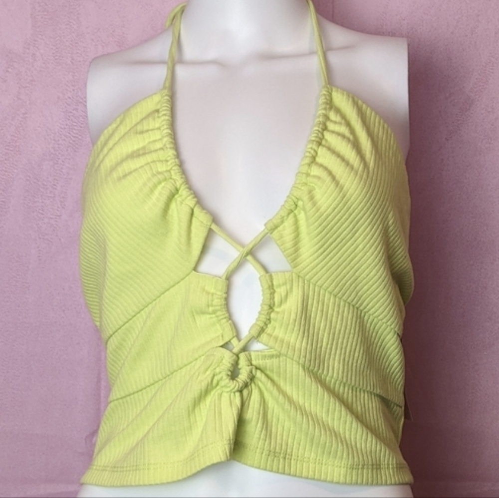 Wild Fable Neon Yellow Green Cropped Halter Top size XL